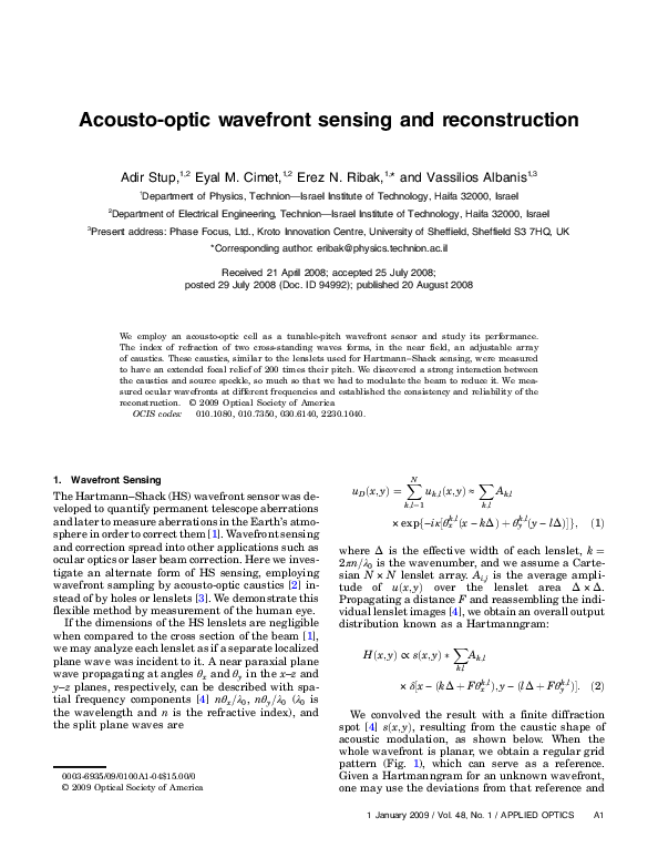 (PDF) Acousto-optic wavefront sensing and reconstruction