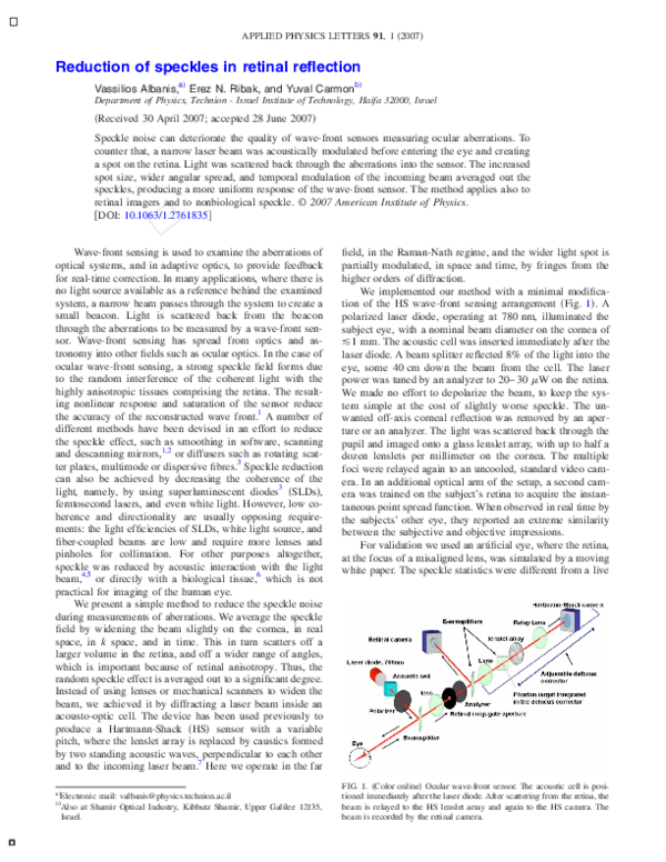 (PDF) Reduction of speckles in retinal reflection