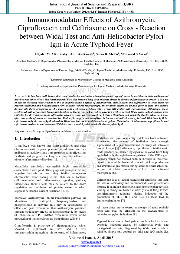 (PDF) Immunomodulator Effect of Azithromycin, Ciprofloxacin and