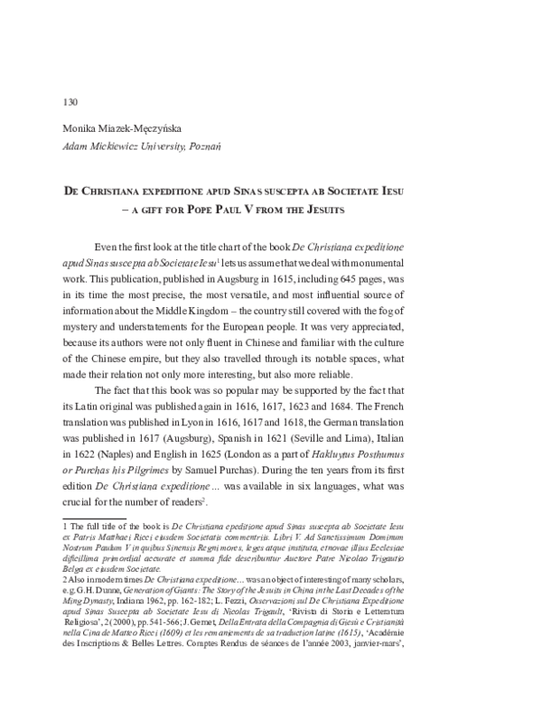 (PDF) DE CHRISTIANA EXPEDITIONE APUD SINAS SUSCEPTA AB SOCIETATE IESU