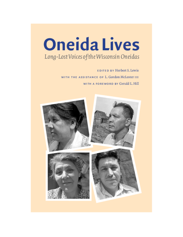 (PDF) Oneida Lives: Long-Lost Voices of the Wisconsin Oneidas