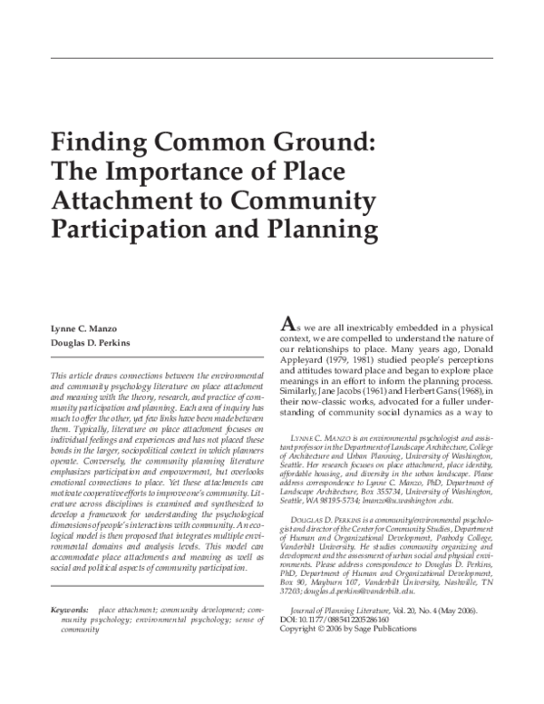 (PDF) Finding Common Ground: The Importance of Place Attachment to ...