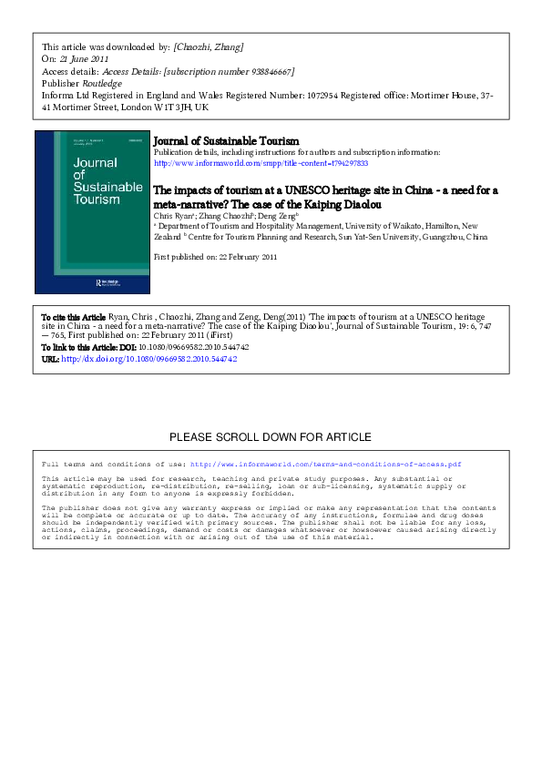 (PDF) The impacts of tourism at a UNESCO heritage site in China