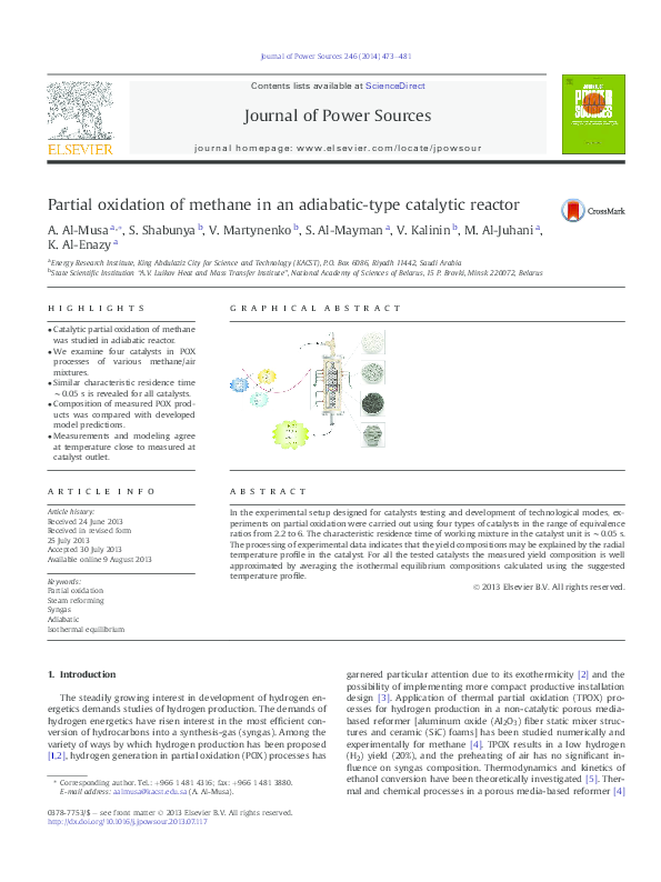 (PDF) Partial oxidation of methane in an adiabatic-type catalytic reactor