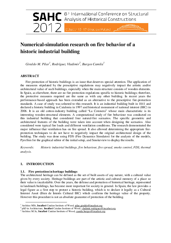 (PDF) Numerical-simulation research on fire behavior of a historic ...