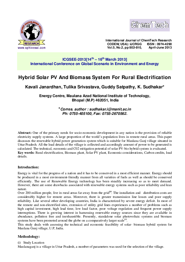 (PDF) Hybrid Solar PV And Biomass System For Rural Electrification