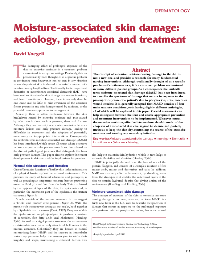 (PDF) Moistureassociated skin damage aetiology, prevention and