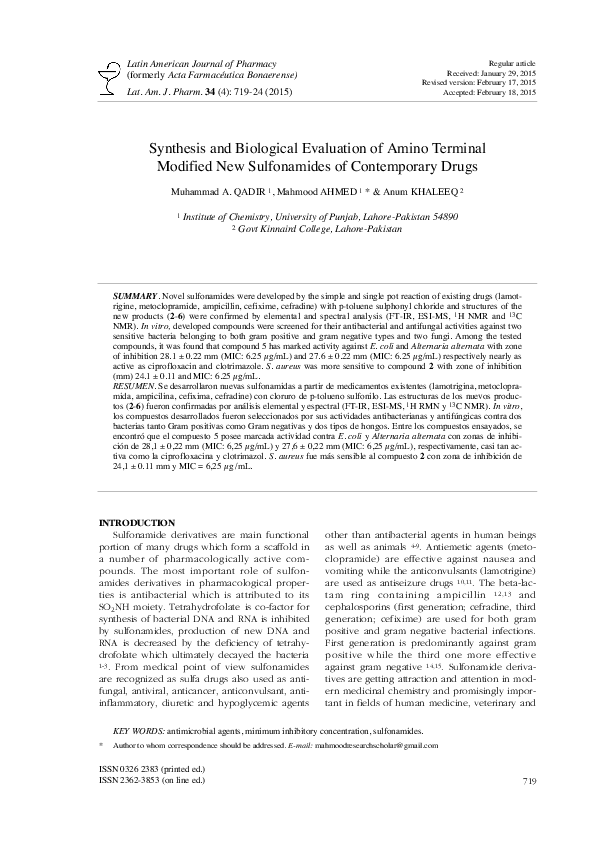 (PDF) Synthesis and Biological Evaluation of Amino Terminal Modified ...