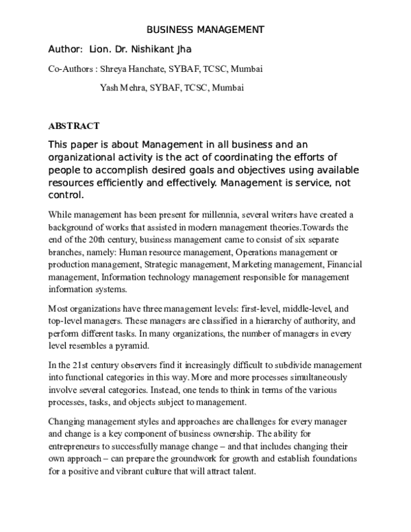 (DOC) BUSINESS MGMT PAPER