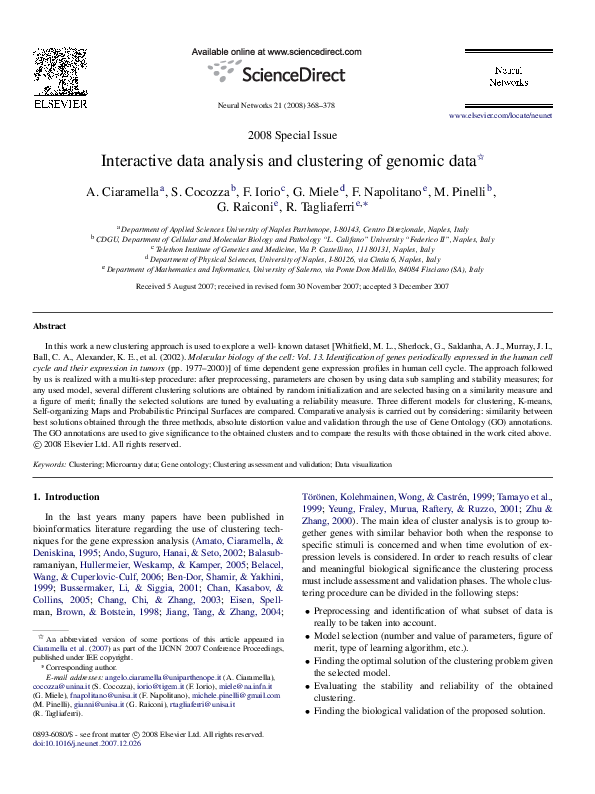 (PDF) Interactive data analysis and clustering of genomic data