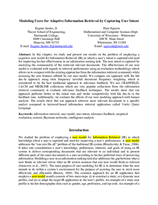 (PDF) Modeling Users for Adaptive Information Retrieval by Capturing ...