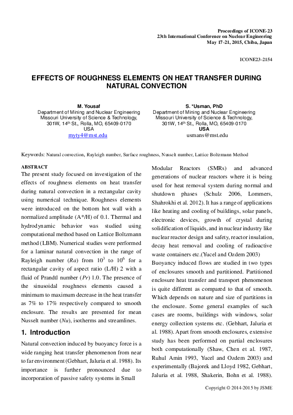 (PDF) Effects of Roughness Elements on Heat Transfer during Natural ...