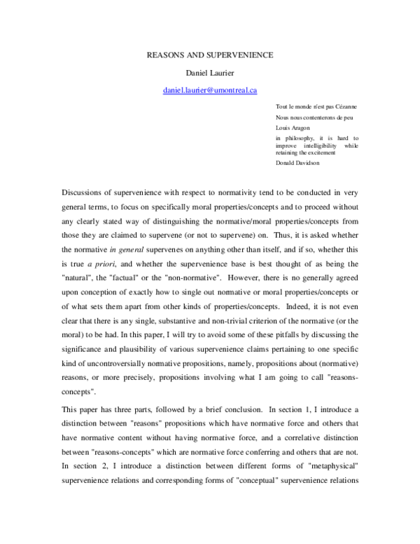 (PDF) Reasons and Supervenience