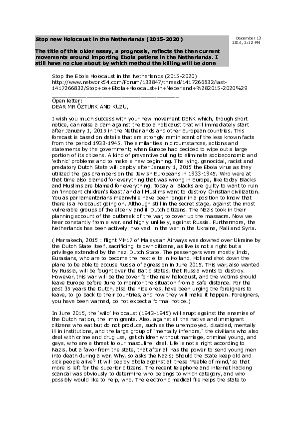 (DOC) Stop new Holocaust in the Netherlands (20152020) Egmond