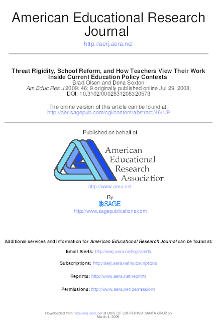 (PDF) Threat Rigidity, School Reform, and How Teachers View Their Work ...