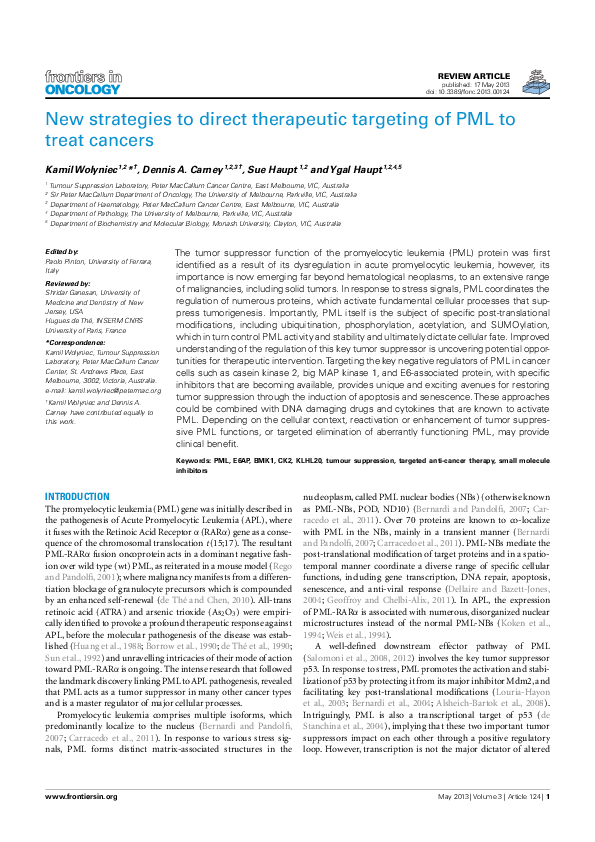 (PDF) New strategies to direct therapeutic targeting of PML to treat ...