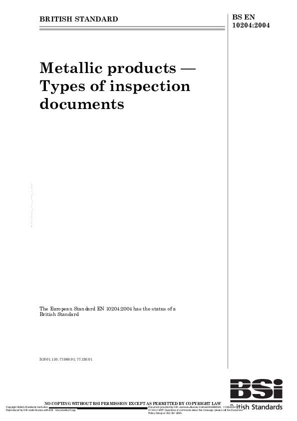 (PDF) Metallic products — Types of inspection documents