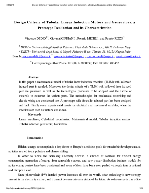 (PDF) Design Criteria of Tubular Linear Induction Motors and Generators ...