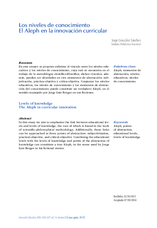 (PDF) Los niveles de conocimiento El Aleph en la innovación curricular ...