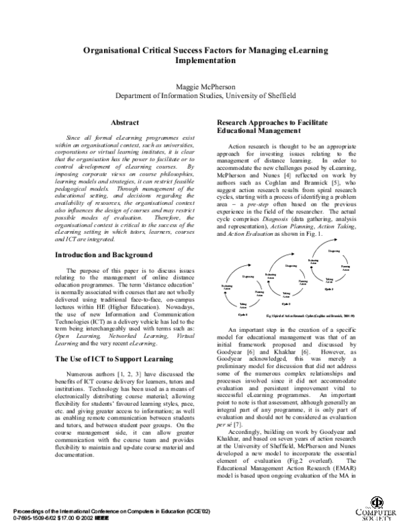 (PDF) Organisational critical success factors for managing eLearning ...