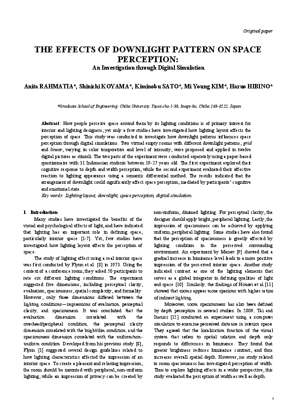 (PDF) The Effects of Downlight Pattern on Space Perception: an ...