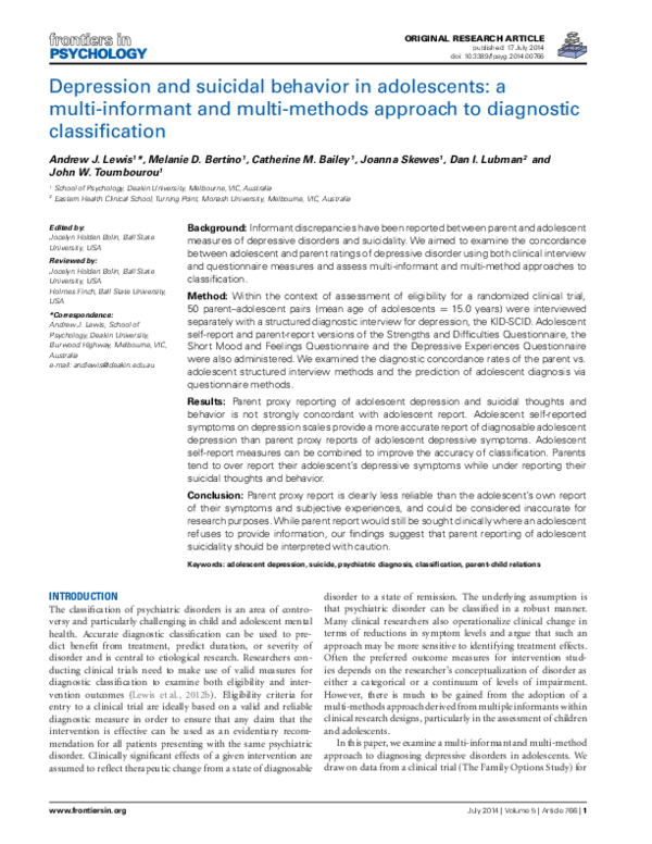 (PDF) Depression and suicidal behavior in adolescents: a multi ...