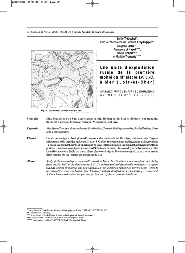 « Parmi le mobilier : une monnaie punique », in : É. Trébuchet, « Le site des ‘Gaudines’ à Mer (Loir-et-Cher) : première présentation d’un domaine rural du IIIe siècle », L’âge du Fer dans la boucle de la Loire, Paris 2009, pp. 157-166