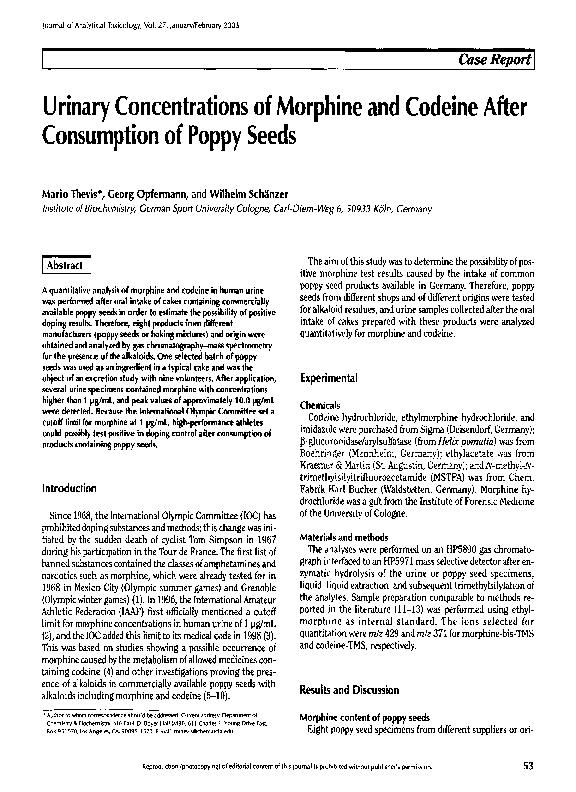 (PDF) Urinary Concentrations of Morphine and Codeine After Consumption ...