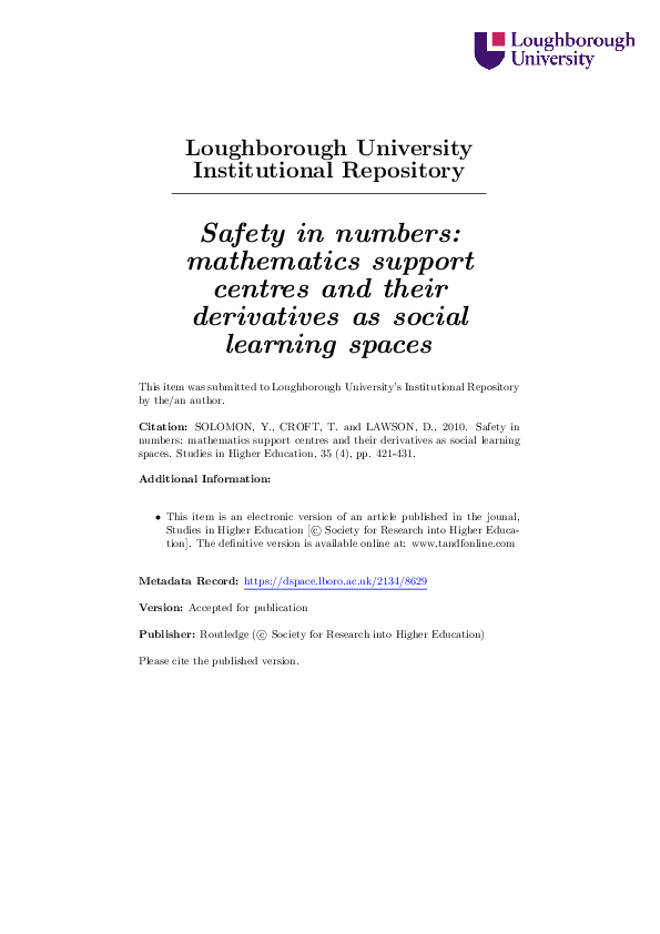 (PDF) Safety in numbers mathematics support centres and their
