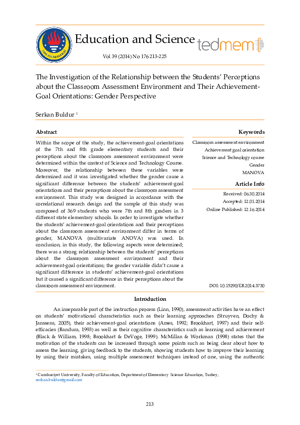 (PDF) The Investigation of the Relationship between the Students ...