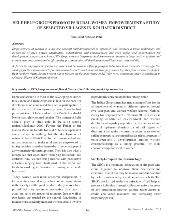 (PDF) SELF HELP GROUPS PROMOTES RURAL WOMEN EMPOWERMENT-A STUDY OF ...