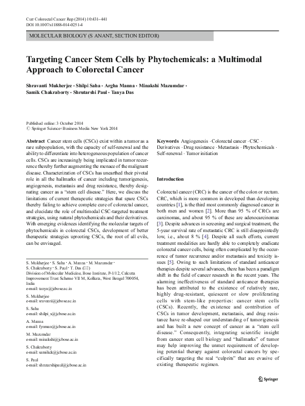 (PDF) Targeting Cancer Stem Cells by Phytochemicals: a Multimodal ...