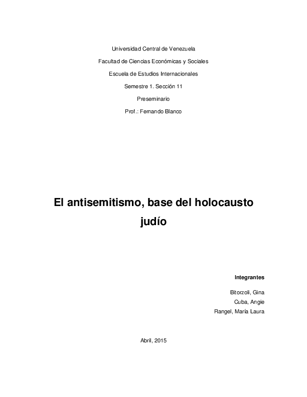 Pdf El Antisemitismo Base Del Holocausto Judío 1 Laura - 