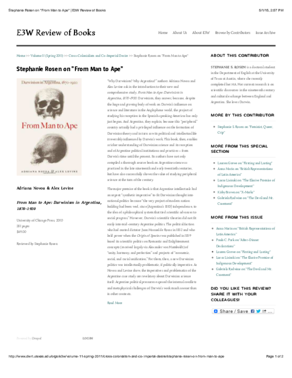 (PDF) Stephanie Rosen. Review of Man to Ape