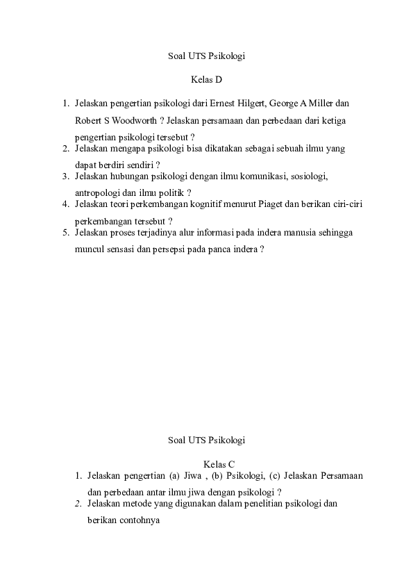 Doc Soal Uts Psikologi Kelas D Dian Ismi Islami Islami Academia Edu