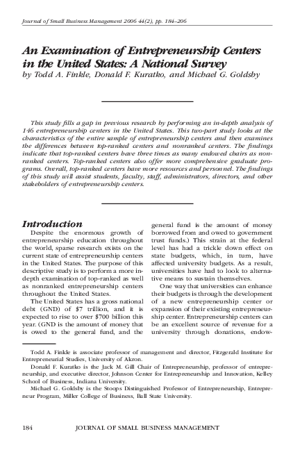 (PDF) An examination of entrepreneurship centers in the United States ...