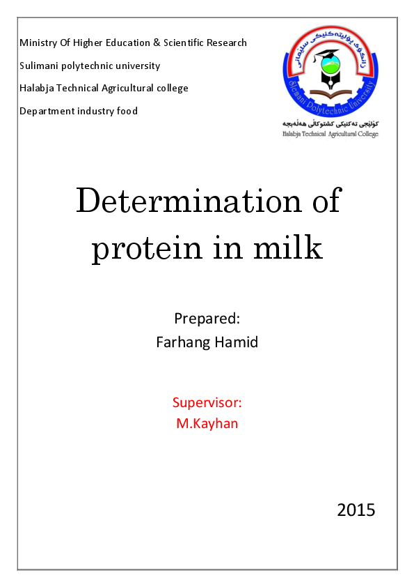 (PDF) Determination of protein in milk Farhang Awlqadr Academia.edu