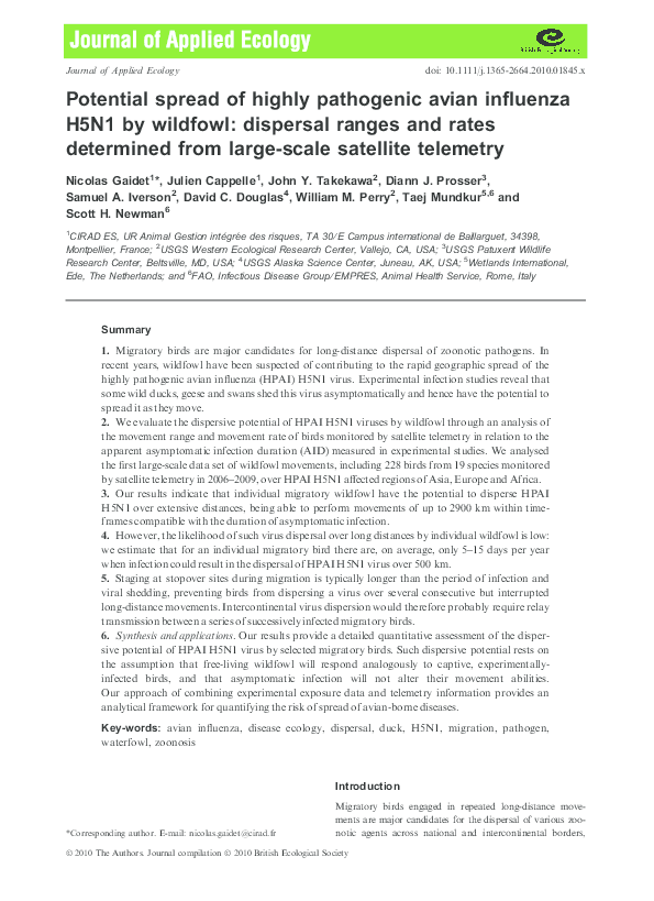 (PDF) Potential spread of highly pathogenic avian influenza H5N1 by ...
