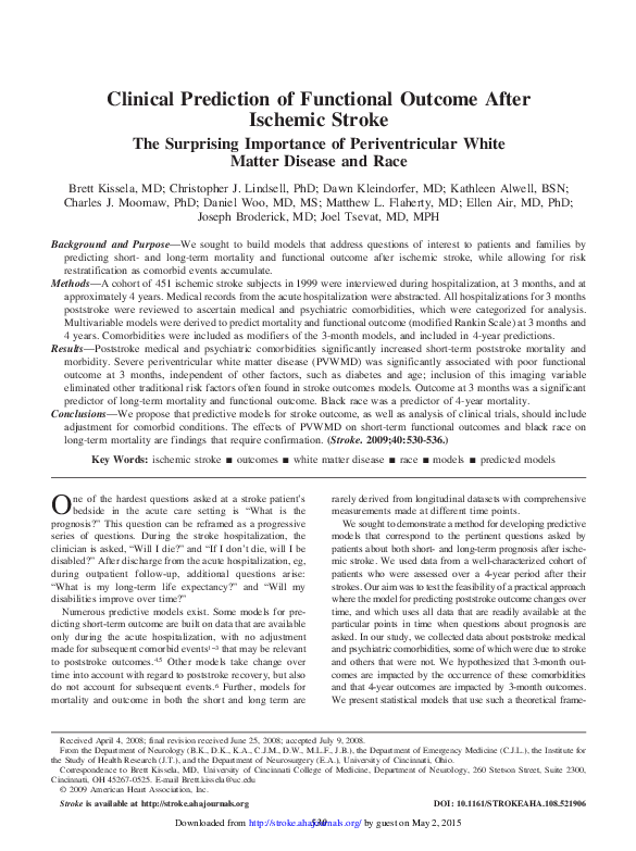 (PDF) Clinical Prediction of Functional Outcome After Ischemic Stroke ...