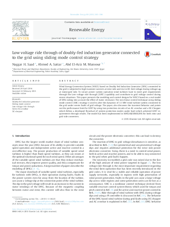 (PDF) Low voltage ride through of doubly-fed induction generator ...