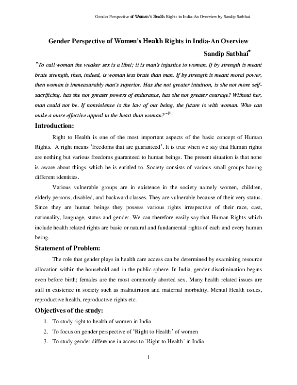 (PDF) Gender Perspective of Women’s Health Rights in India-An Overview