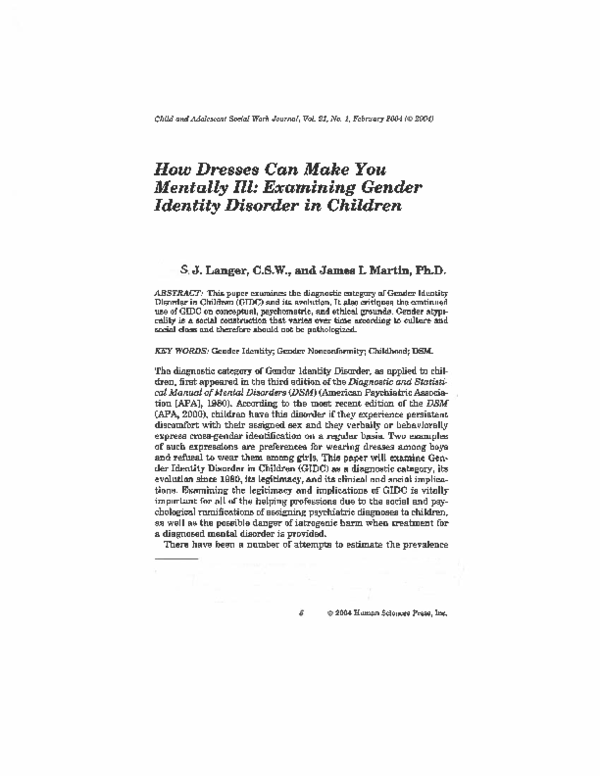 First page of “How dresses can make you mentally ill: Examining gender identity disorder in children”