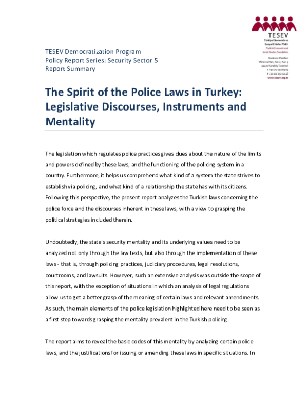 (PDF) The Spirit of the Police Laws in Turkey: Legislative Discourses ...