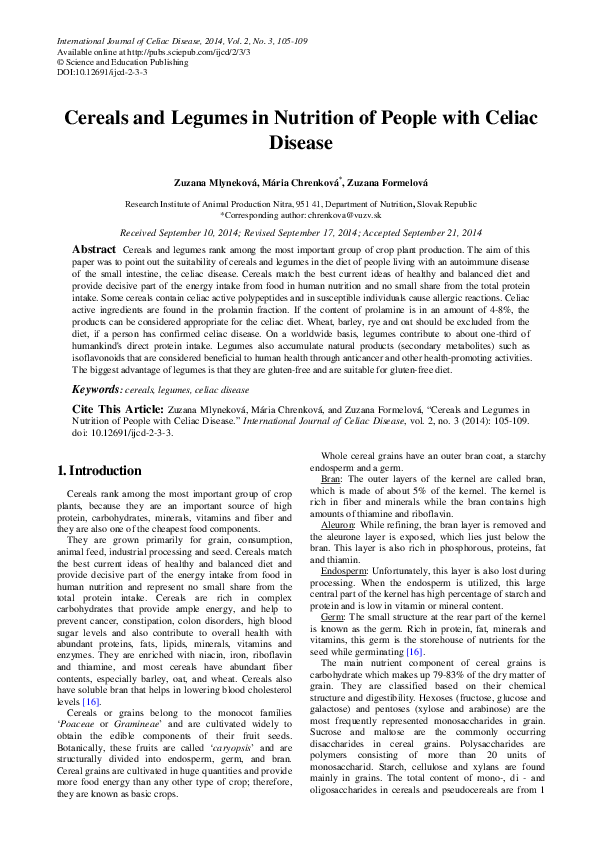 (PDF) Cereals and Legumes in Nutrition of People with Celiac Disease