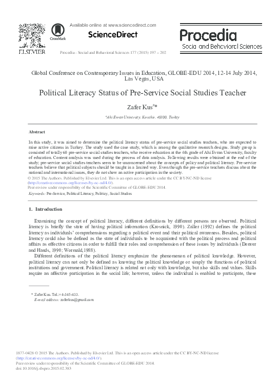 (PDF) Political Literacy Status of Pre-Service Social Studies Teacher