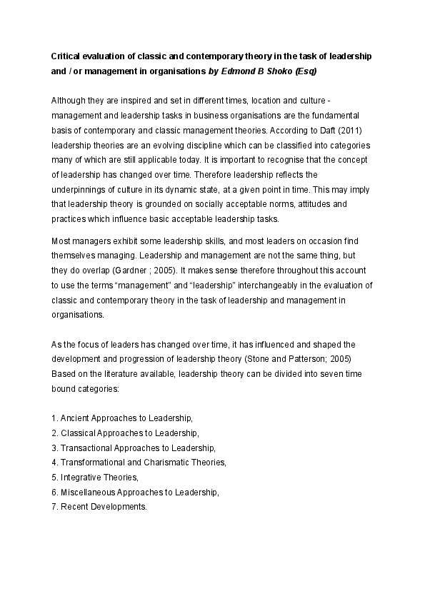 (DOC) Critical evaluation of classic and contemporary theory in the ...