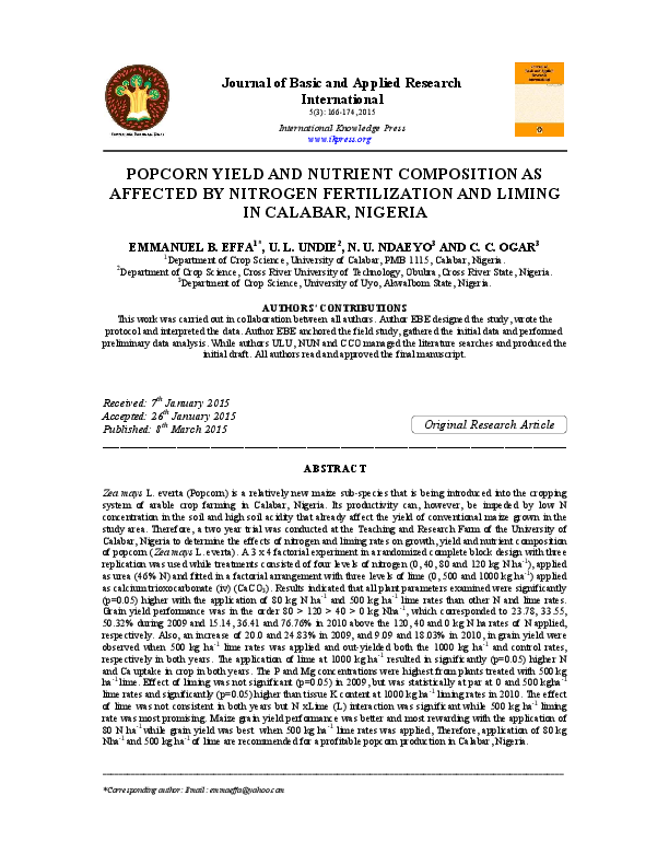 (PDF) POPCORN YIELD AND NUTRIENT COMPOSITION AS AFFECTED BY NITROGEN