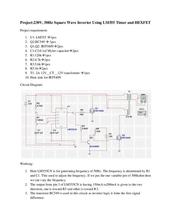 Mini Inverter Project Circuit Diagram Mini Inverter Project Circuit Diagram