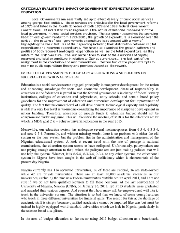 (DOC) THE IMPACT OF GOVERNMENT EXPENDITURE ON NIGERIA EDUCATION