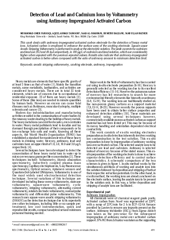 (PDF) Detection of Lead and Cadmium Ions by Voltammetry using Antimony ...